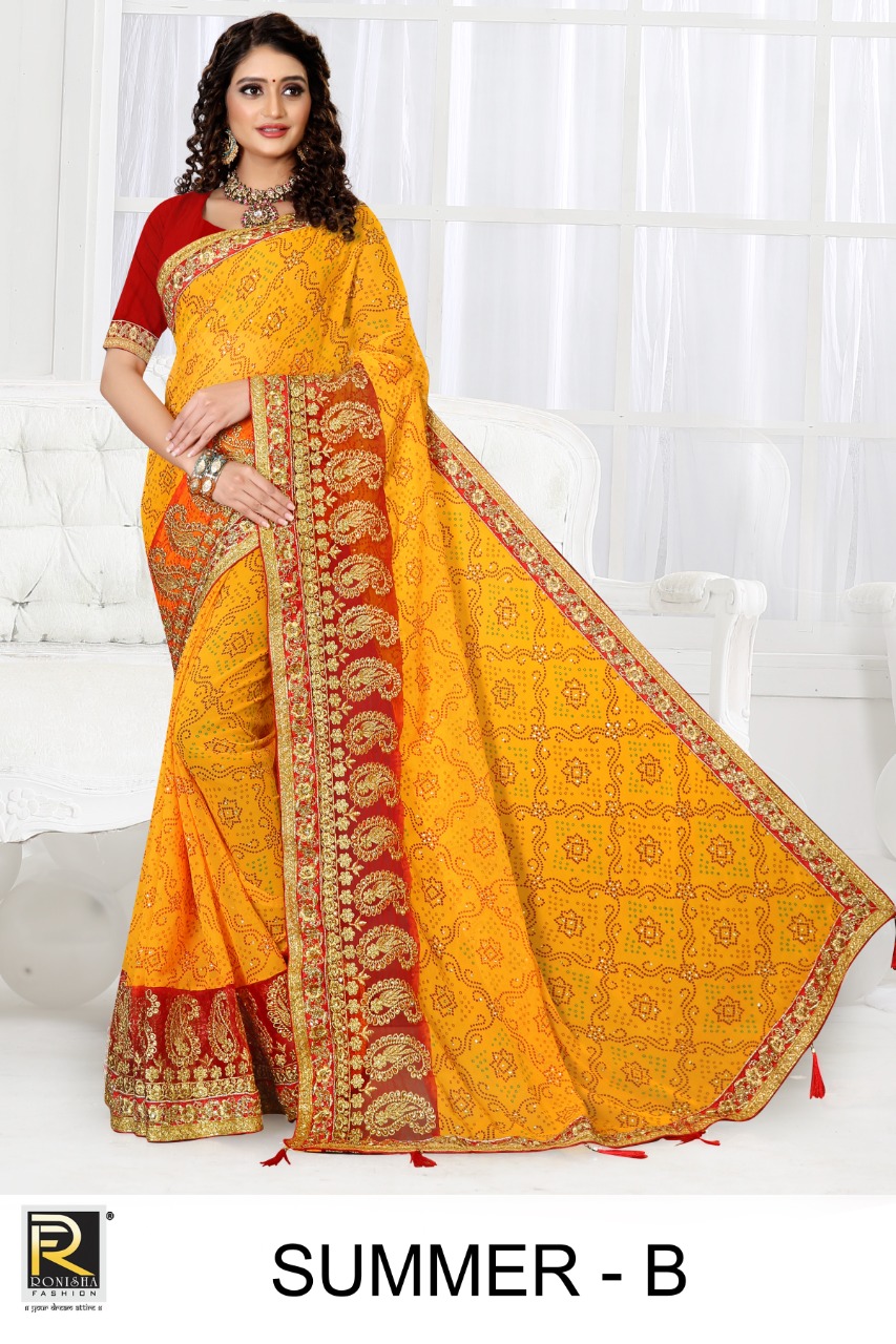 Ranjna Summer Georgette Bandhani Embroidery Warked Saree Collecton