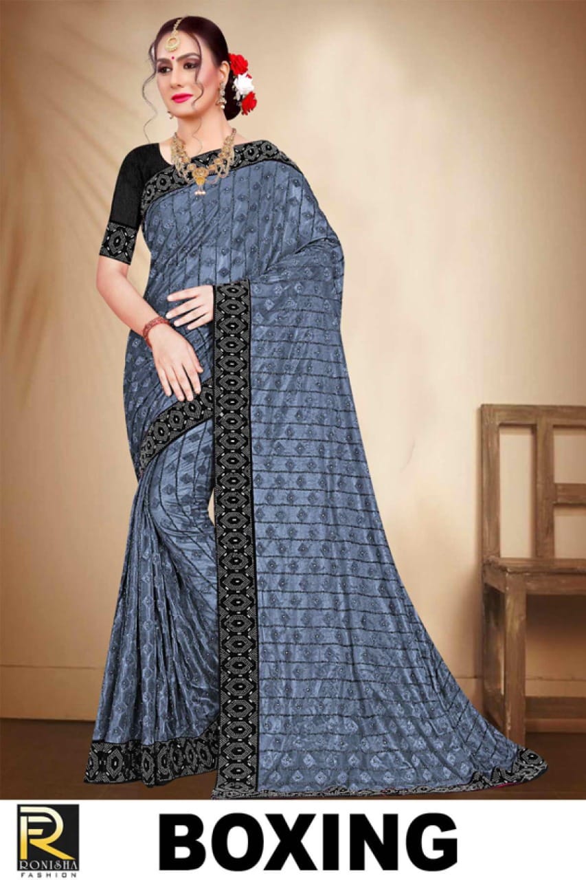 Ranjna Boxing Siroski Border Heavy Diamond Designer Saree Collecton