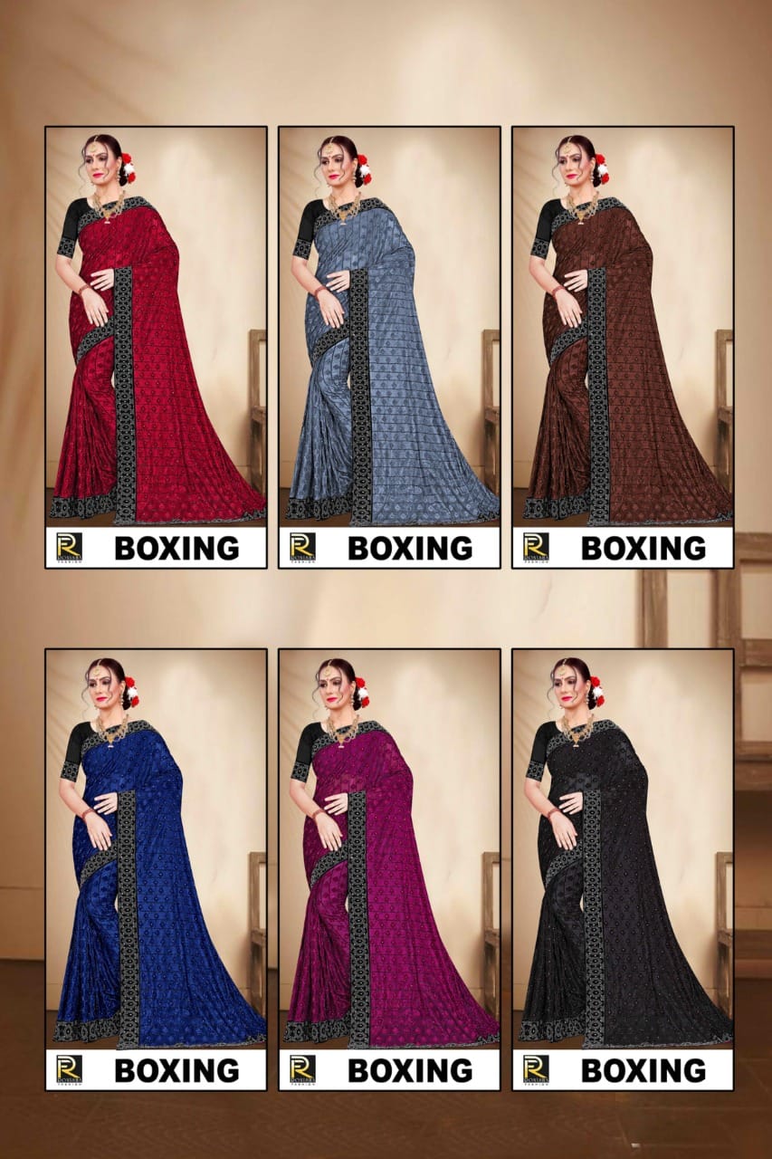 Ranjna Boxing Siroski Border Heavy Diamond Designer Saree Collecton
