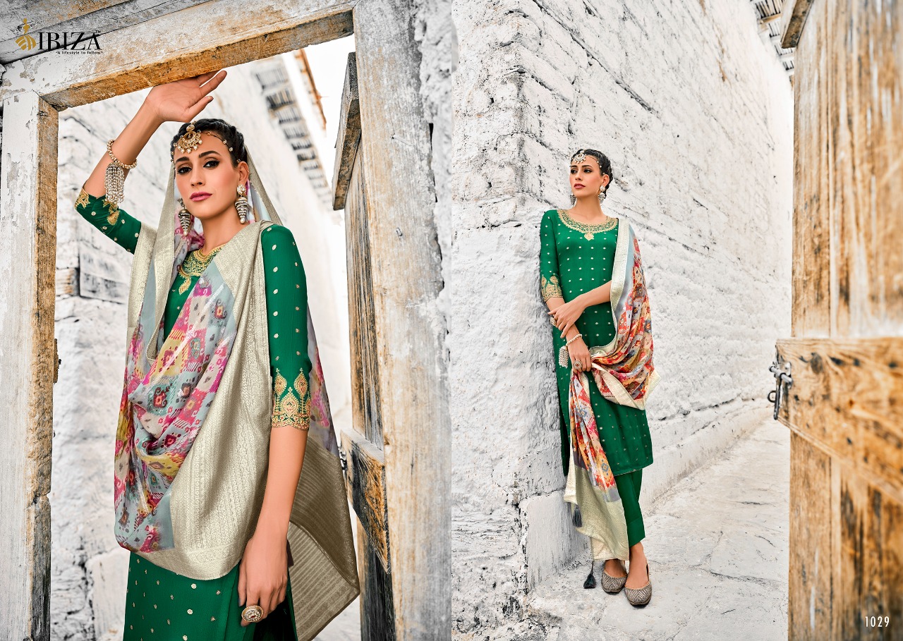 Ibiza Florasion Chinon Jacquard Designer Dress Material Collection