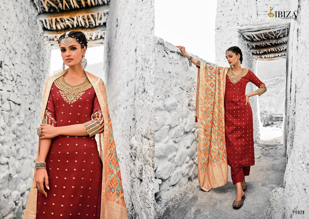 Ibiza Florasion Chinon Jacquard Designer Dress Material Collection