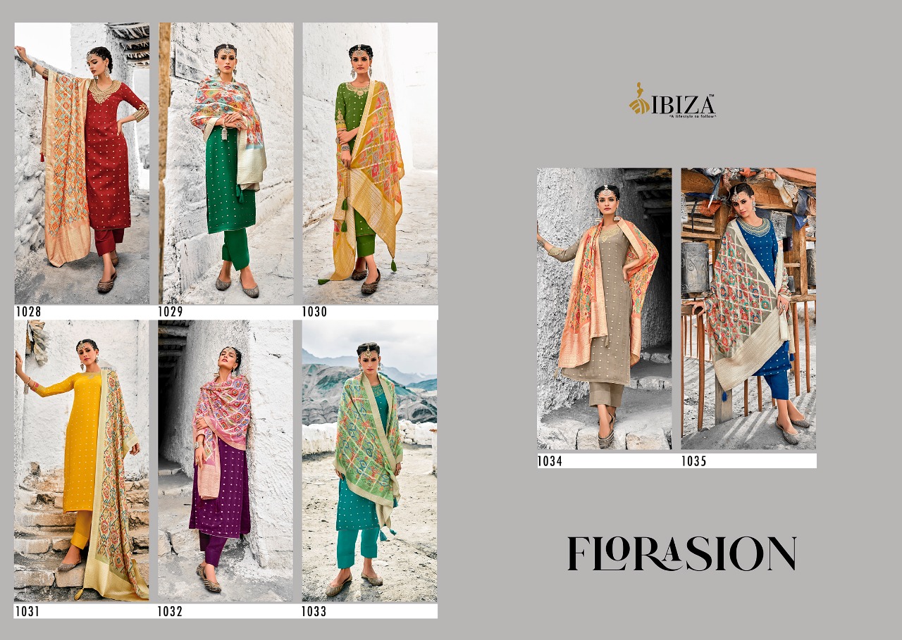 Ibiza Florasion Chinon Jacquard Designer Dress Material Collection