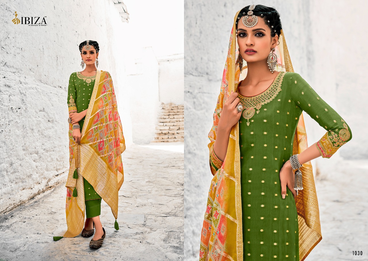 Ibiza Florasion Chinon Jacquard Designer Dress Material Collection