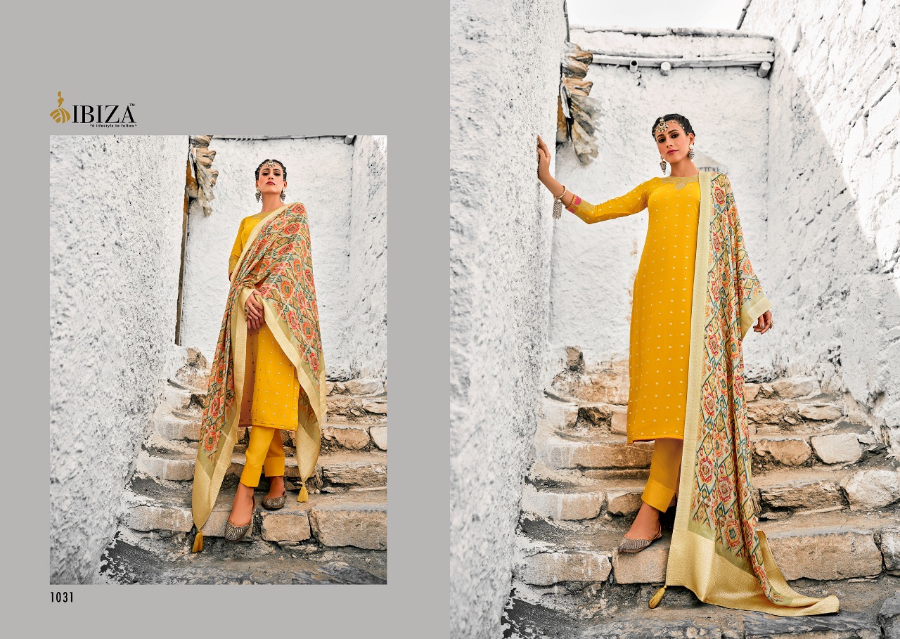 Ibiza Florasion Chinon Jacquard Designer Dress Material Collection