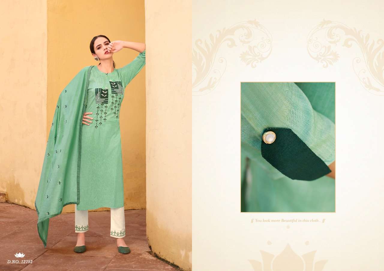 Kalaroop  Aangan Fancy Work Kurti With Pant And Dupatta Catalog