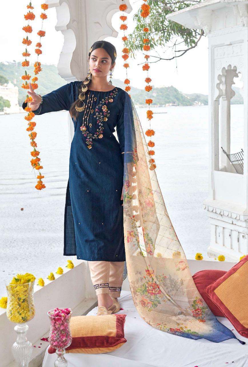 Kalki  Tirth Viscose Silk Kurtis With Bottom And Dupatta Catalog