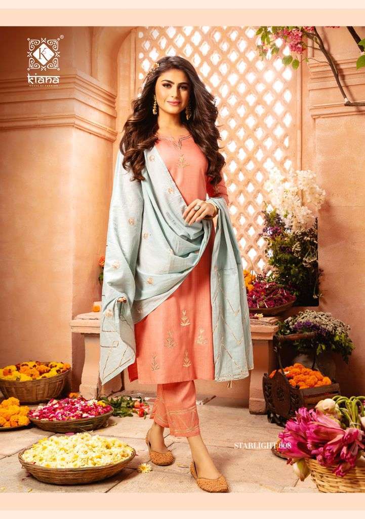 Kiana Starlight Heavy Rayon With Lace Pati Work Kurtis With Bottom And Dupatta Catalog