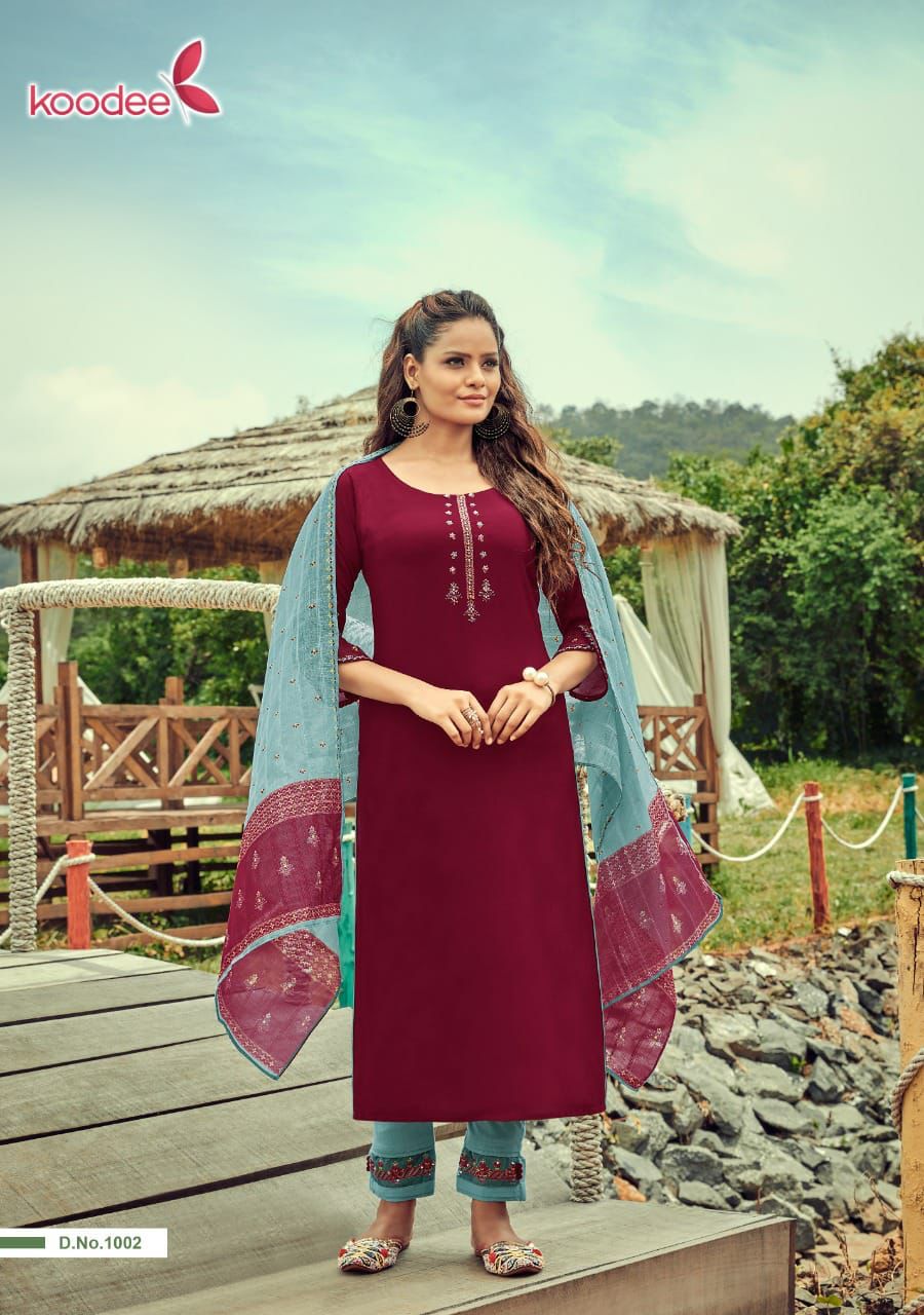 Koodee Mayra Vol  1 Rayon Designer Readymade Buy Stylish Rayon Kurti Bottom And Dupatta
