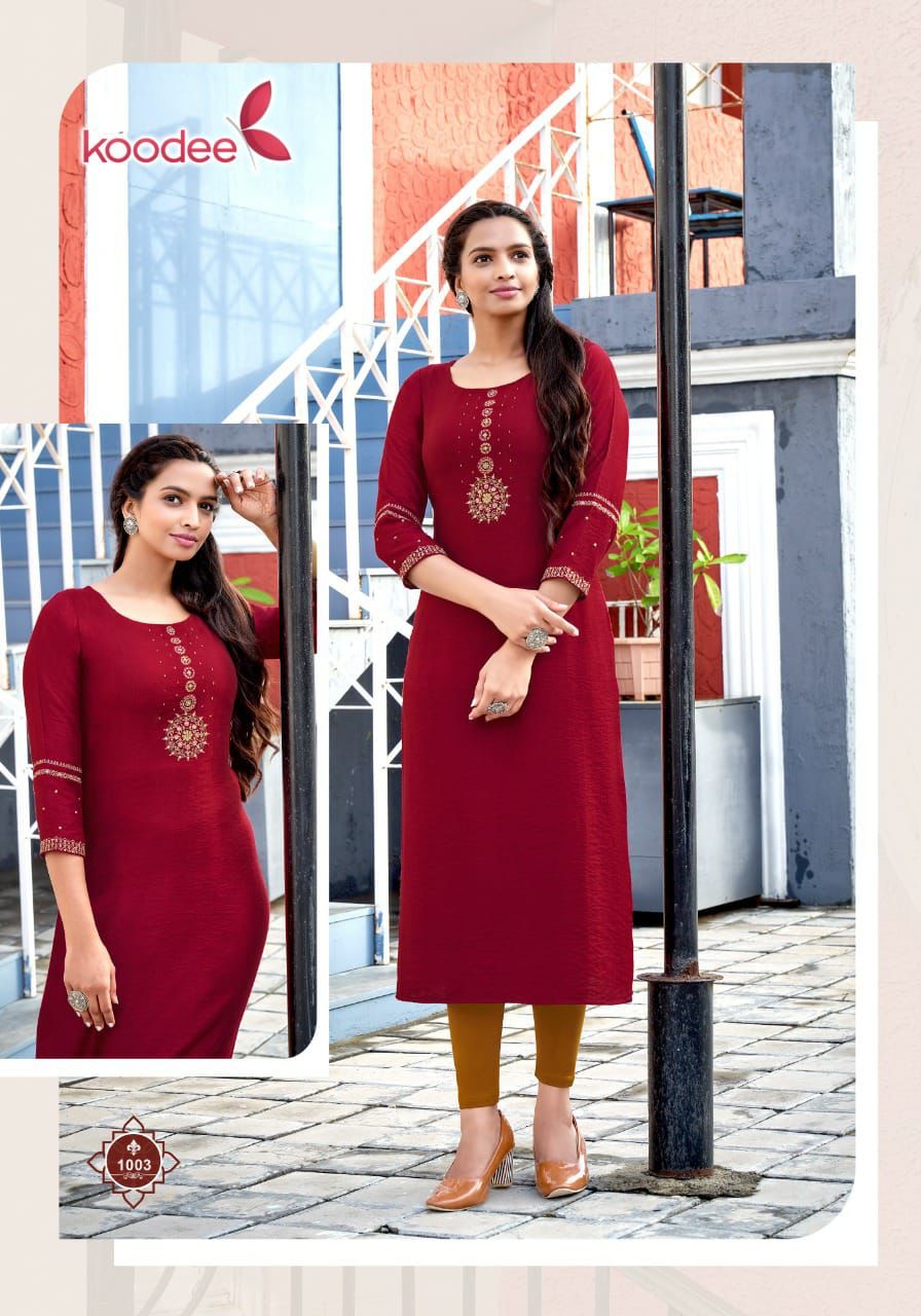Koodee Veer Vol  1 Designer Silk Embroidery Kurti Catalog