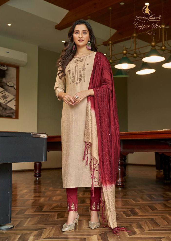 Ladies Flavour Copper Stone Vol 5 Ready-made Top Bottom And Dupatta Wholesale