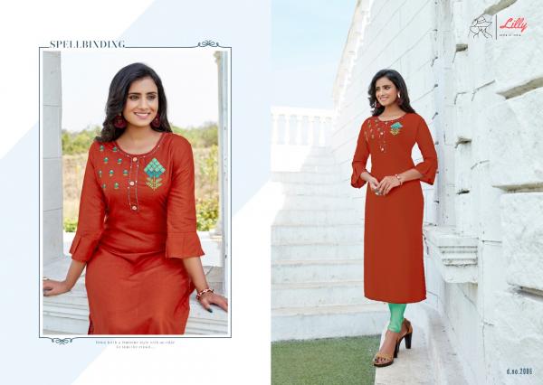 Lilly Netflix Rayon Designer Hand Work Kurti Catalog