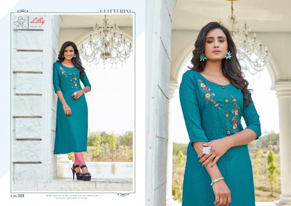 Lilly Netflix Rayon Designer Hand Work Kurti Catalog