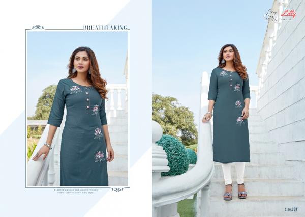 Lilly Netflix Rayon Designer Hand Work Kurti Catalog