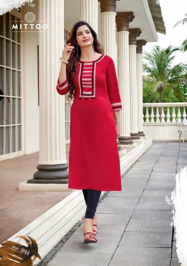 Mittoo Palak Vol  28 Rayon Designer Embroidery Kurti Mittoo Kurtis Wholesale Surat