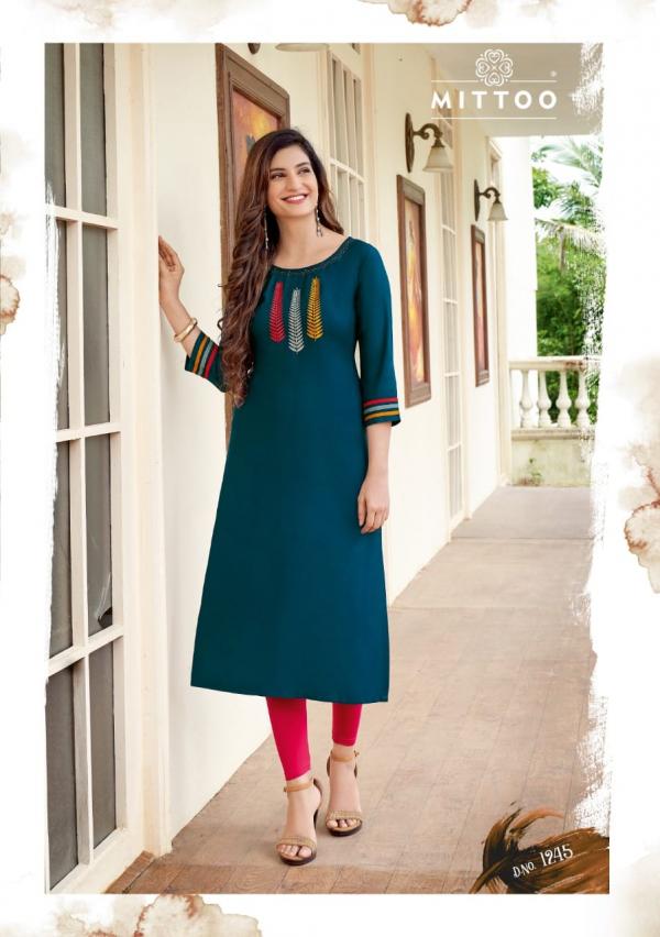 Mittoo Palak Vol  28 Rayon Designer Embroidery Kurti Mittoo Kurtis Wholesale Surat
