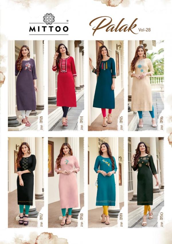 Mittoo Palak Vol  28 Rayon Designer Embroidery Kurti Mittoo Kurtis Wholesale Surat
