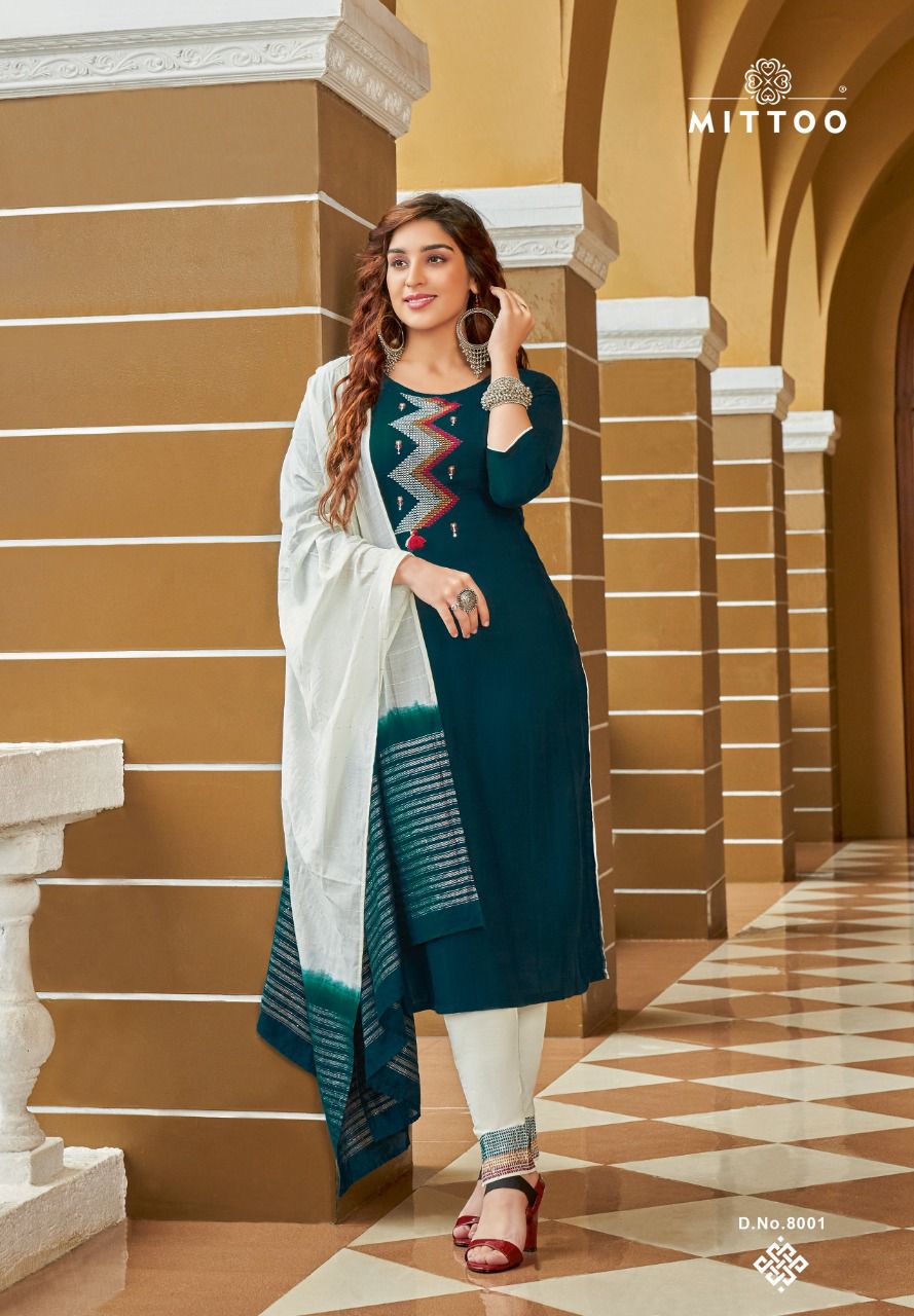 Mittoo Rangpreet Vol  1 Rayon Designer Embroidery Readymade Kurti Catalog