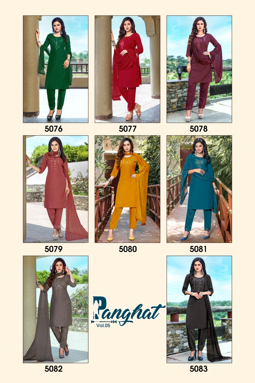 Premnath  Panghat Vol 5  3pc Catalog Kurti Pant Set With Dupatta Party Wear
