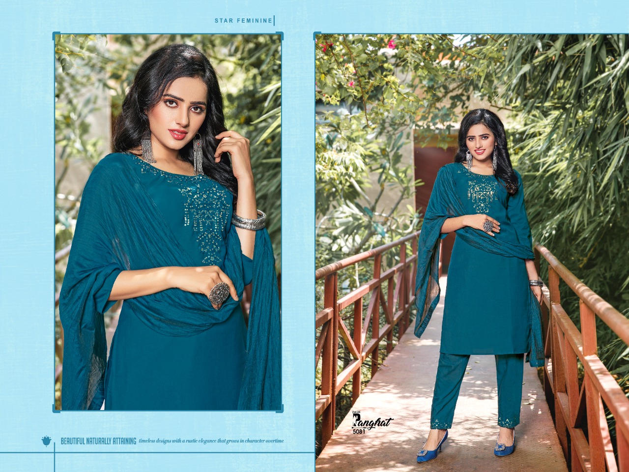 Premnath  Panghat Vol 5  3pc Catalog Kurti Pant Set With Dupatta Party Wear