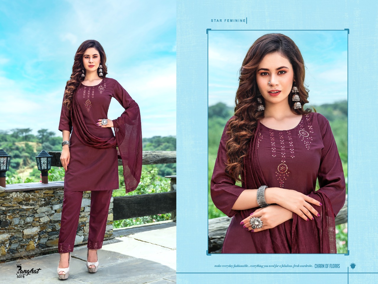 Premnath  Panghat Vol 5  3pc Catalog Kurti Pant Set With Dupatta Party Wear