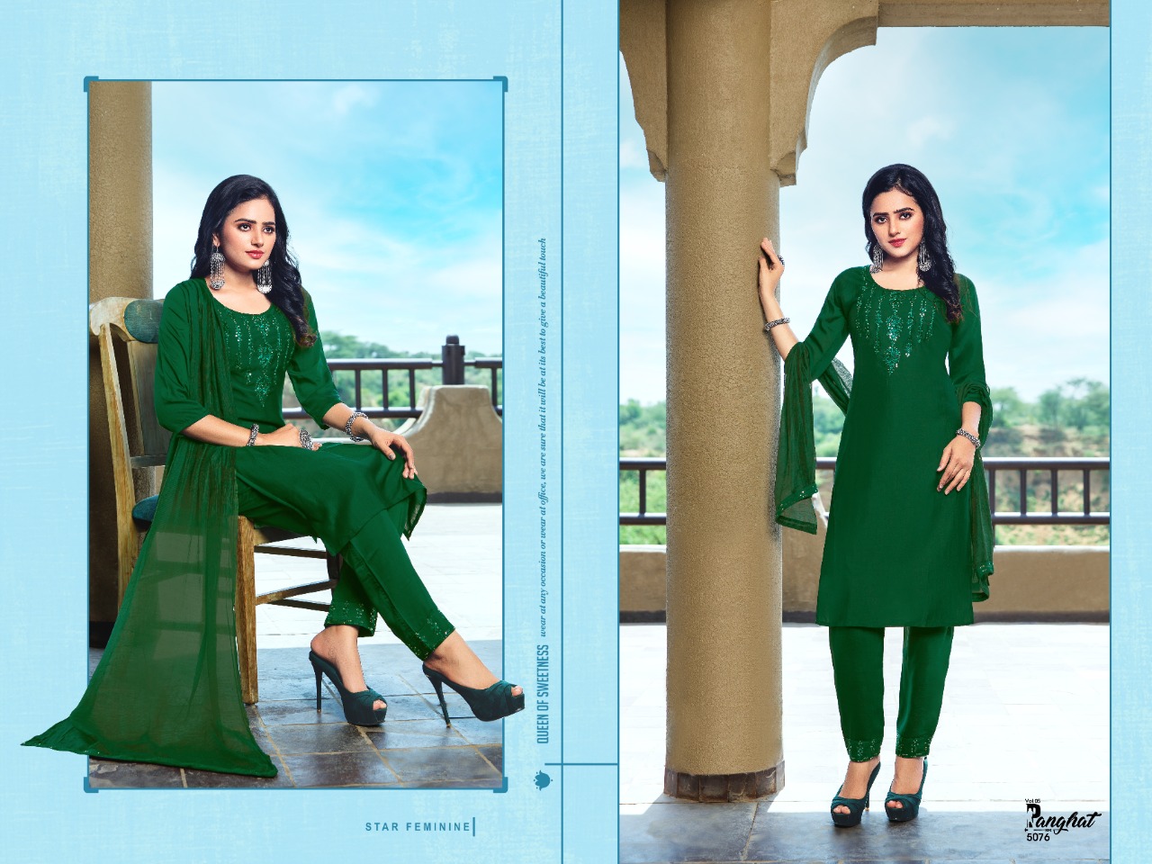 Premnath  Panghat Vol 5  3pc Catalog Kurti Pant Set With Dupatta Party Wear