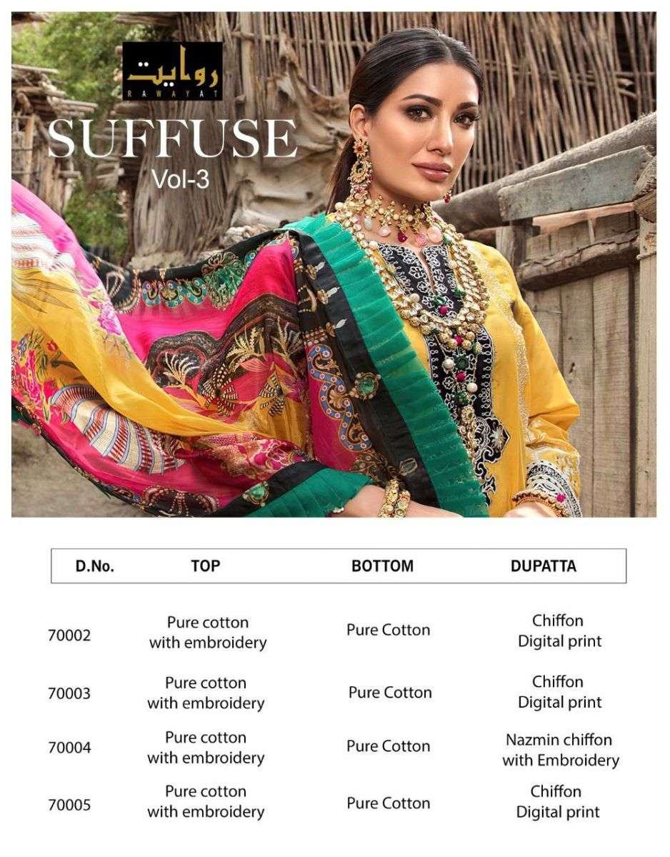 Rawayat  Suffuse Vol3 Lawn Cotton Pakistani Salwar Suits Catalog