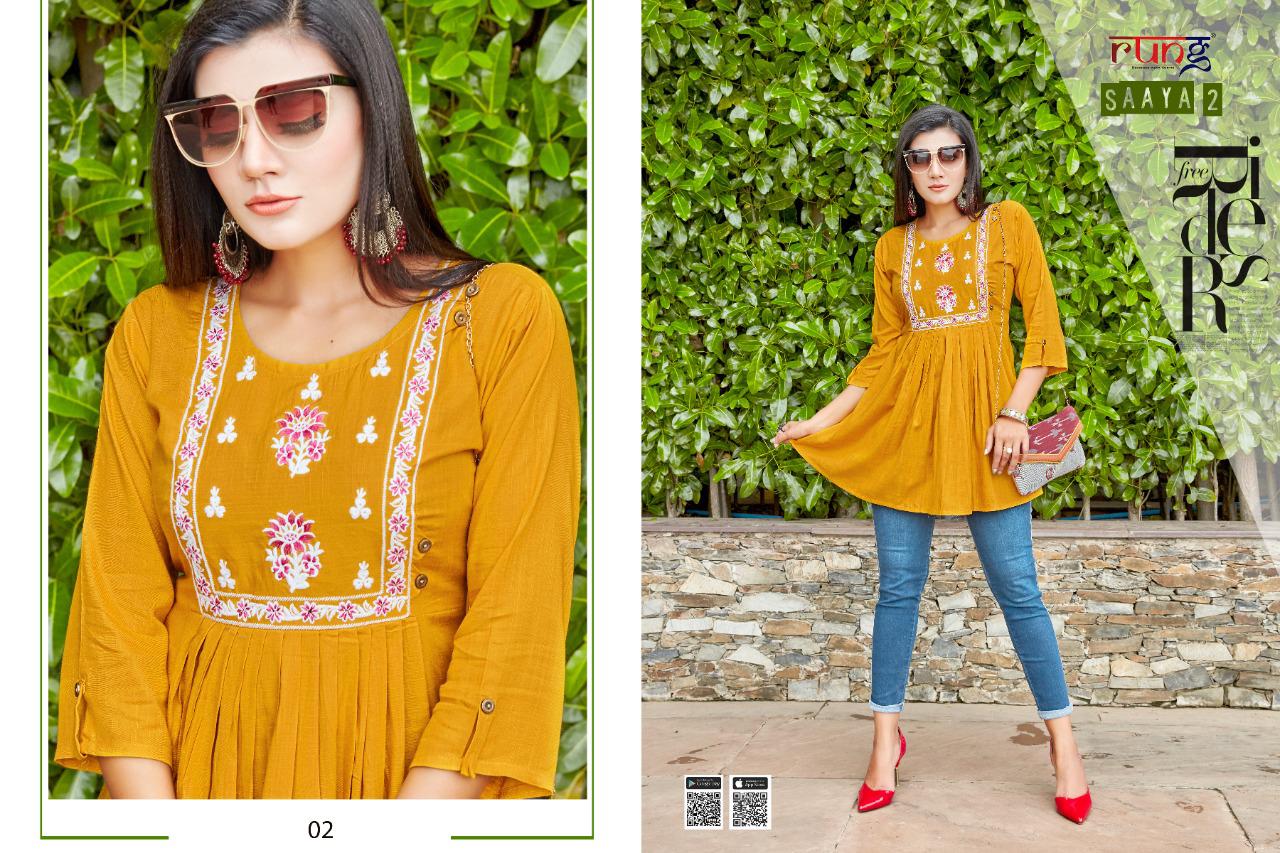 Rung Saaya Vol  2 Fancy Rayon Embroidry Western Top Catalog
