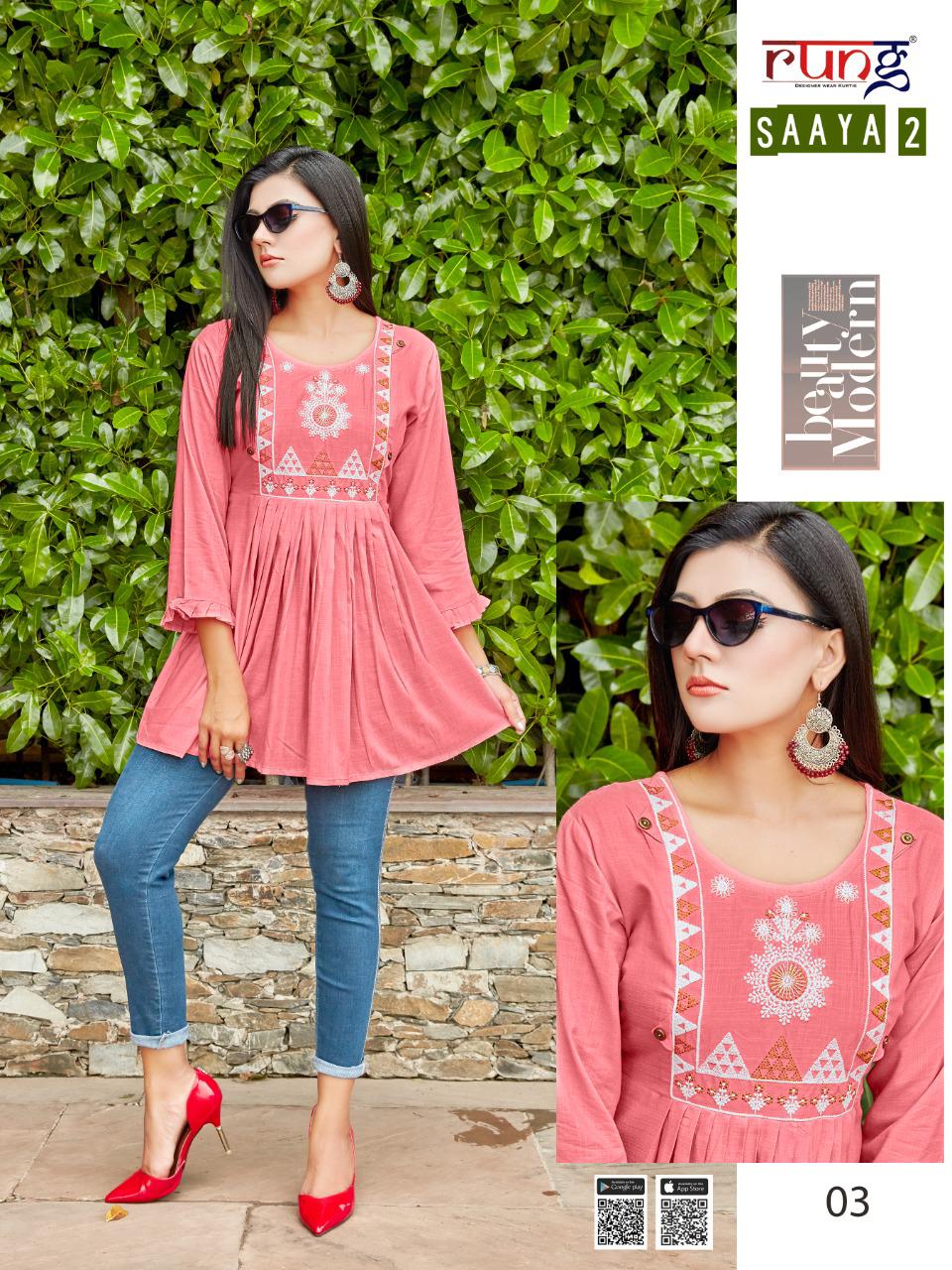 Rung Saaya Vol  2 Fancy Rayon Embroidry Western Top Catalog