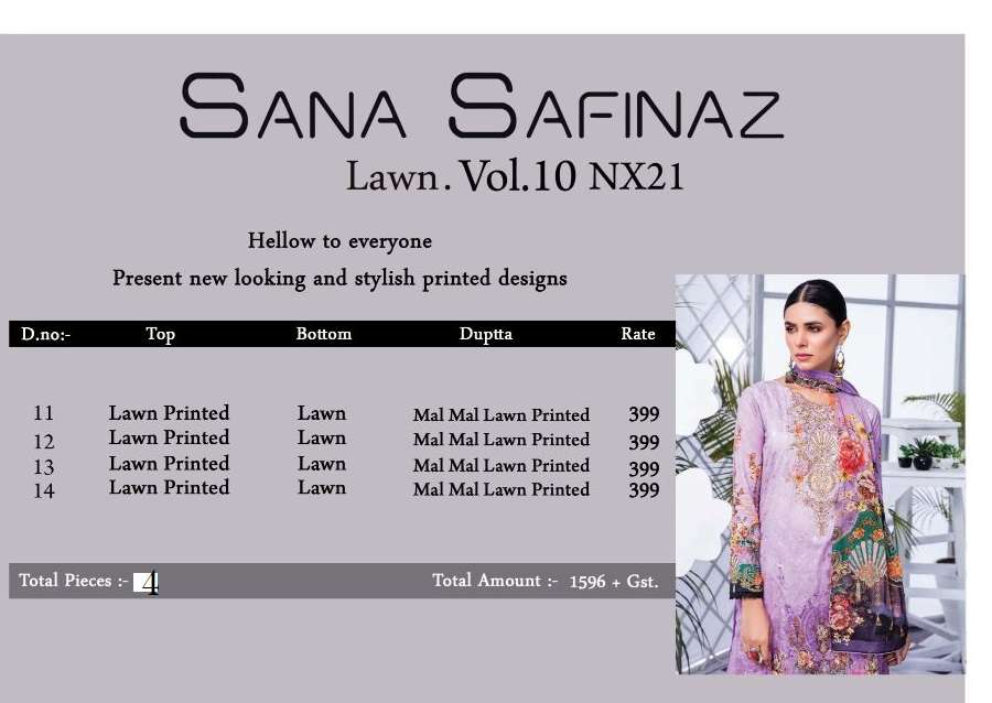 Sana Safinaz Lawn Vol 10 Nx21 Lawn Printed Dress Material Catalog