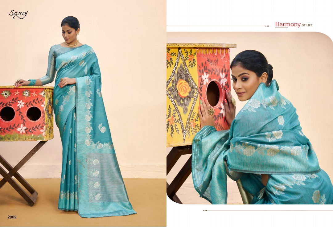 Saroj Nasheen Vol  2 Festive Wear Linen Cotton Silk Saree Catalog