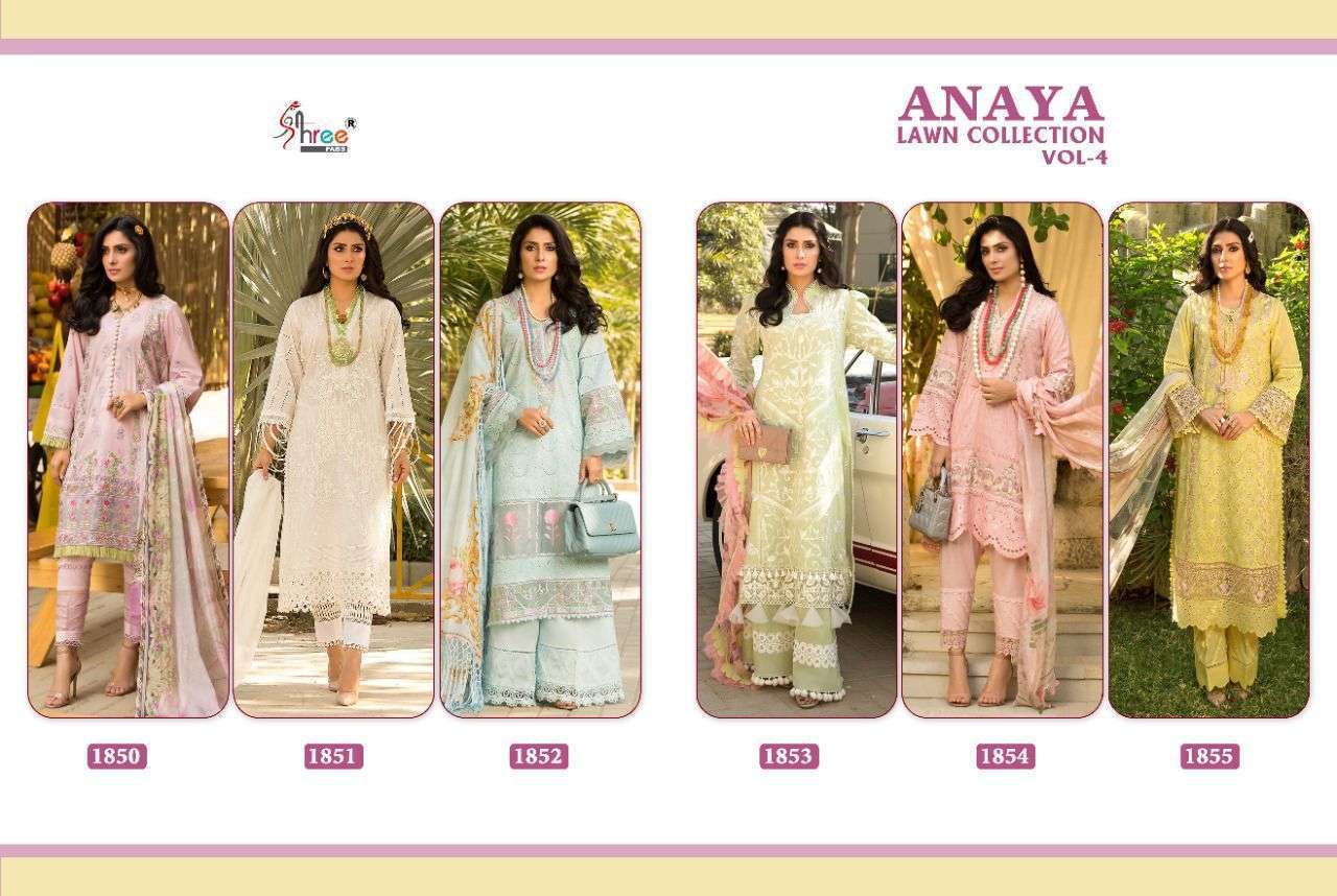 Shree Fab Anaya Lawn Collection Vol-4 Lawn Cotton With Work Pakistani Suits Catalog