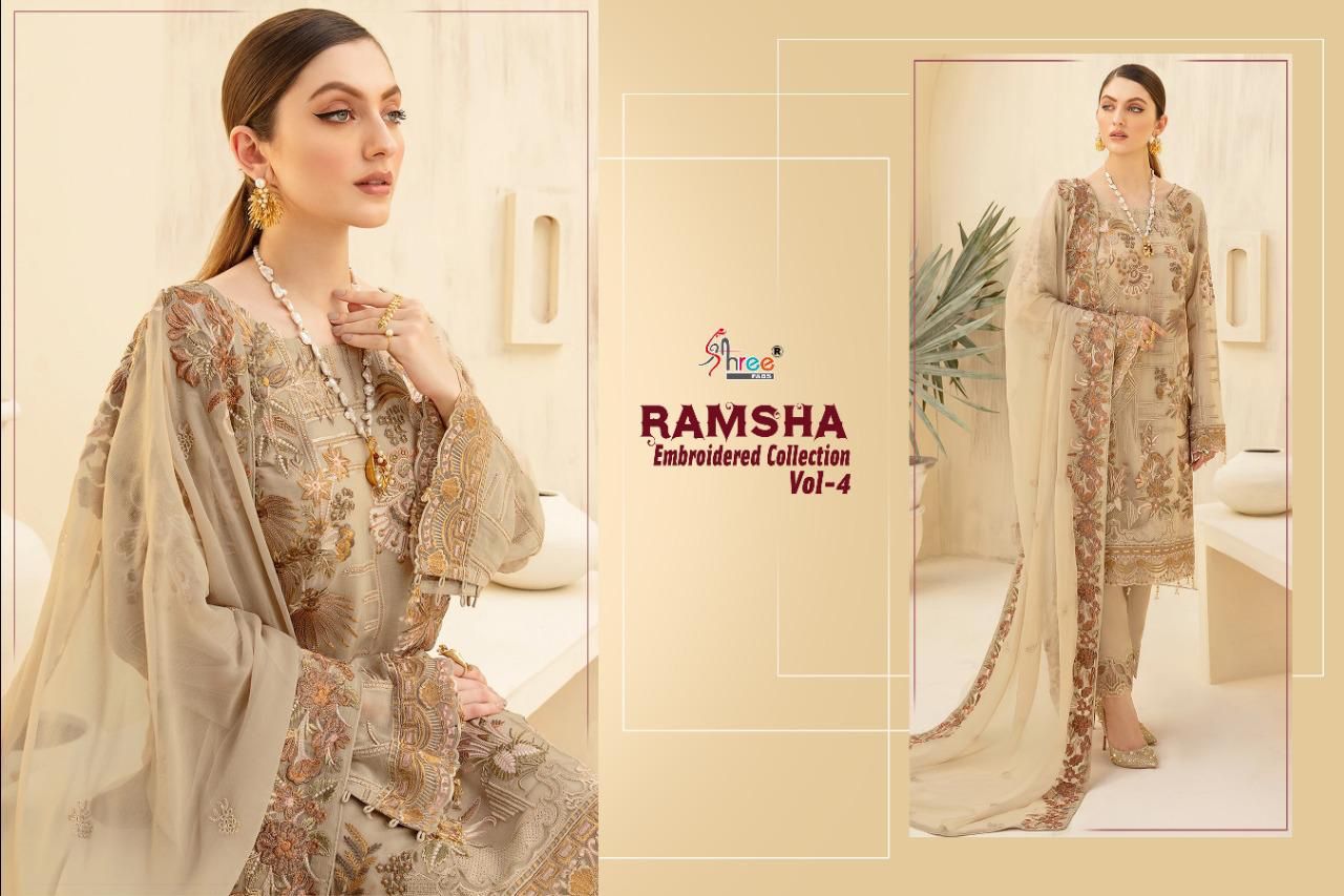 Shree Ramsha Embroidered Vol  4 Pakistani Salwar Kameez Catalog