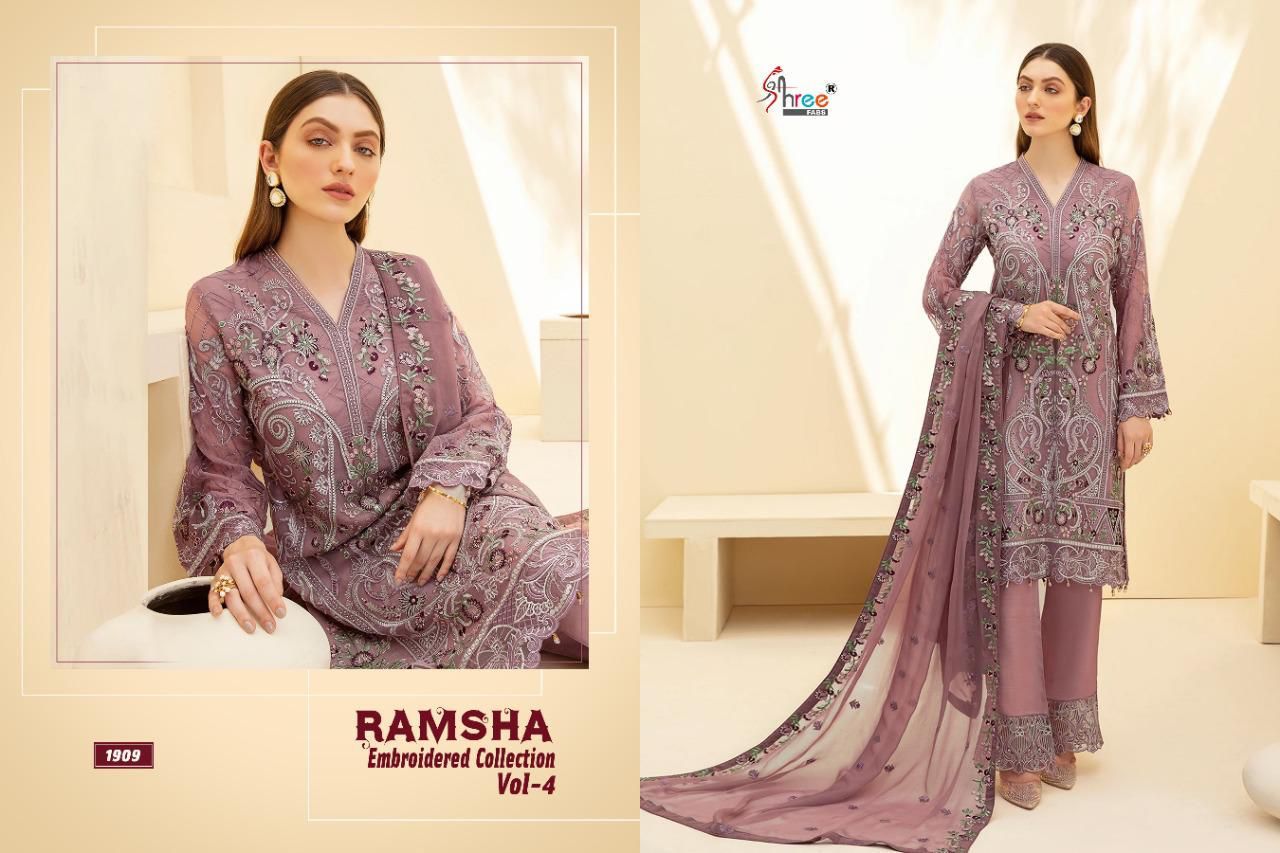 Shree Ramsha Embroidered Vol  4 Pakistani Salwar Kameez Catalog