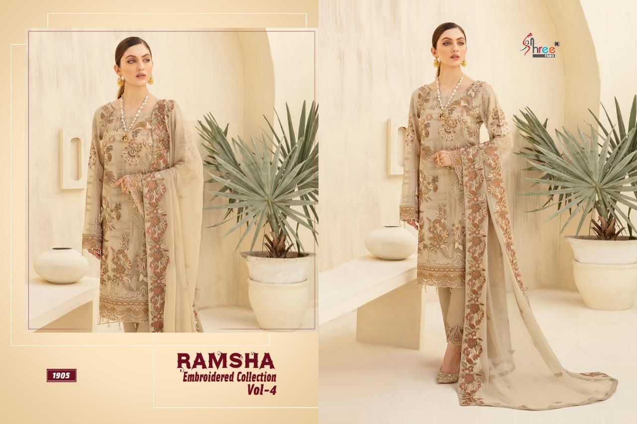 Shree Ramsha Embroidered Vol  4 Pakistani Salwar Kameez Catalog