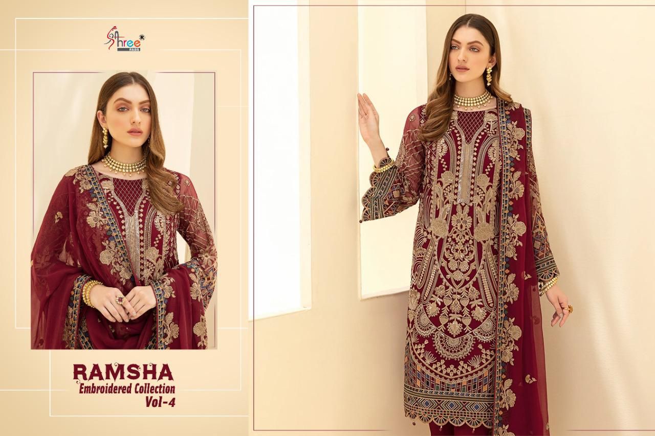 Shree Ramsha Embroidered Vol  4 Pakistani Salwar Kameez Catalog