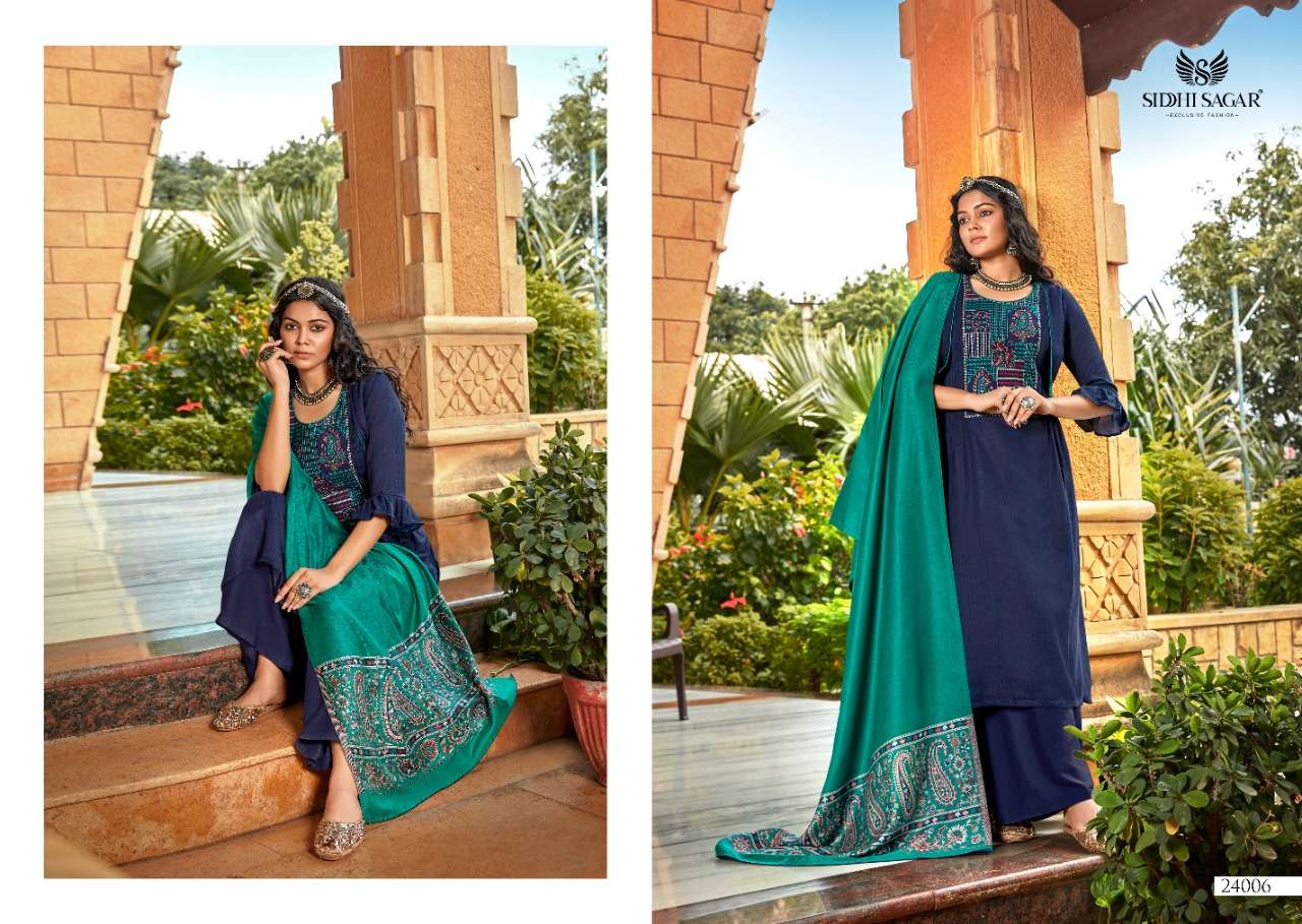 Siddhi Sagar Sabiha Pasmina With Self Print And Embroidery Dress Material Catalog