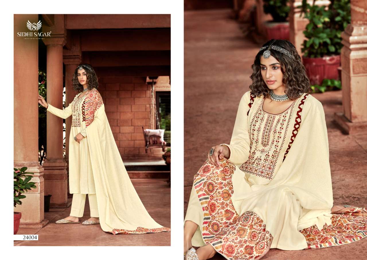 Siddhi Sagar Sabiha Pasmina With Self Print And Embroidery Dress Material Catalog