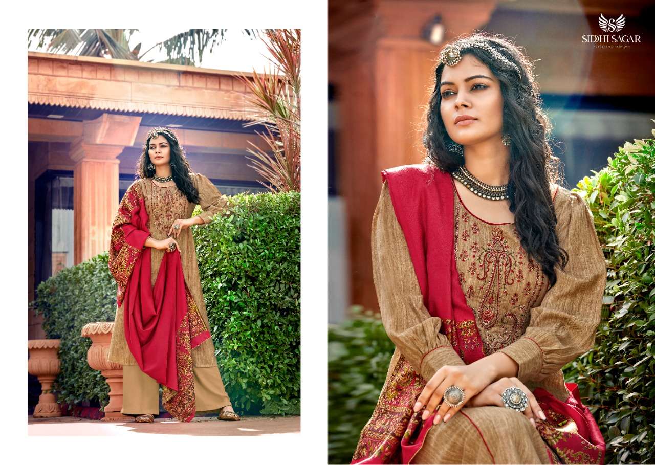 Siddhi Sagar Sabiha Pasmina With Self Print And Embroidery Dress Material Catalog