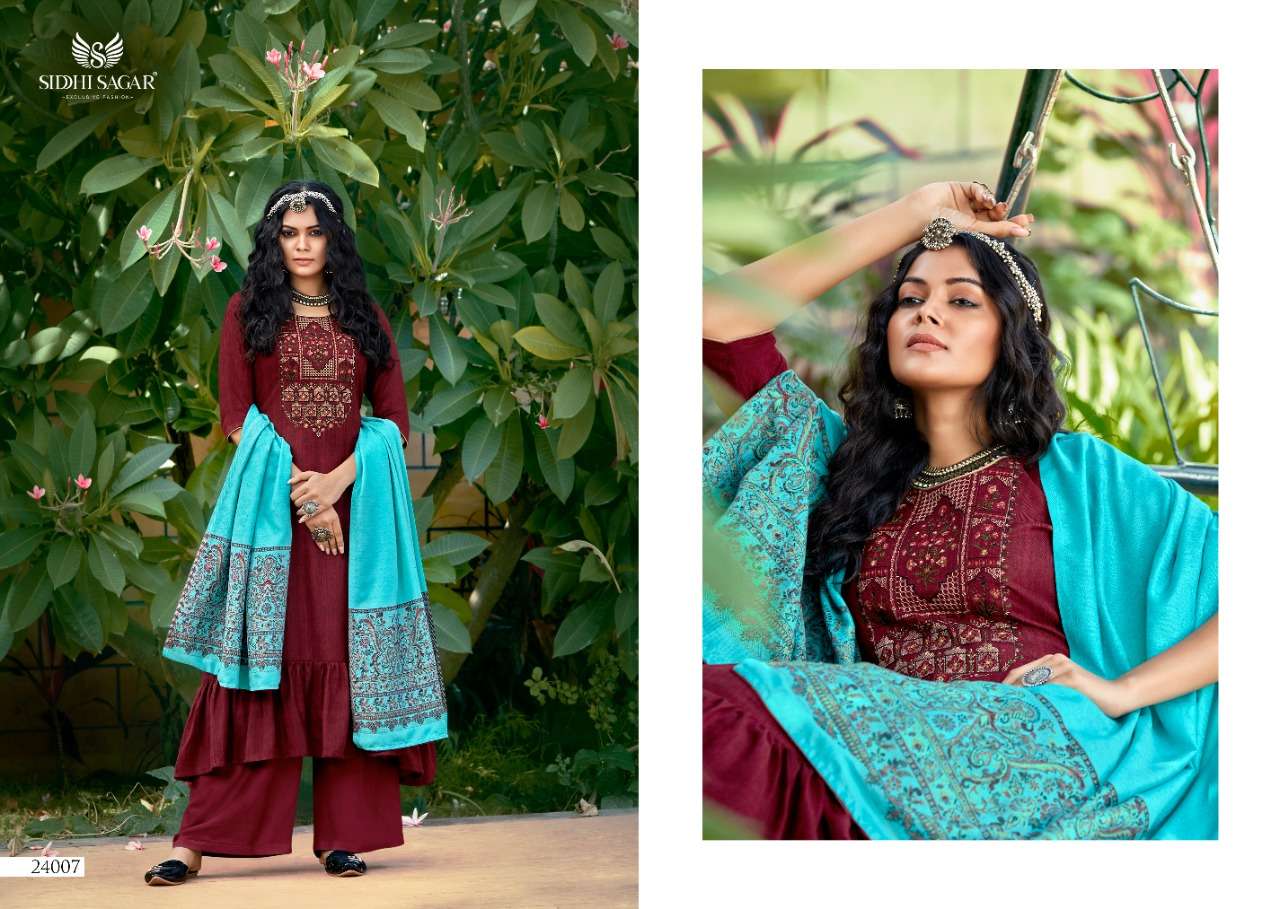 Siddhi Sagar Sabiha Pasmina With Self Print And Embroidery Dress Material Catalog