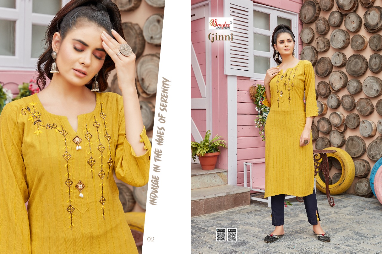 Smylee Ginni  Designer Rayon Kurti With Fancy  Hand Work Casual Kurtis For Ladies  Collection