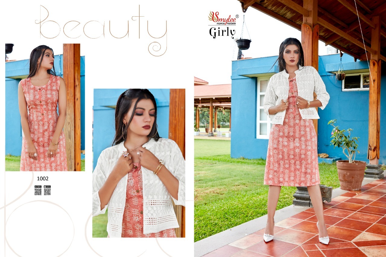 Smylee Girly Designer Rayon Kurti With Jacket Kurti Catalog