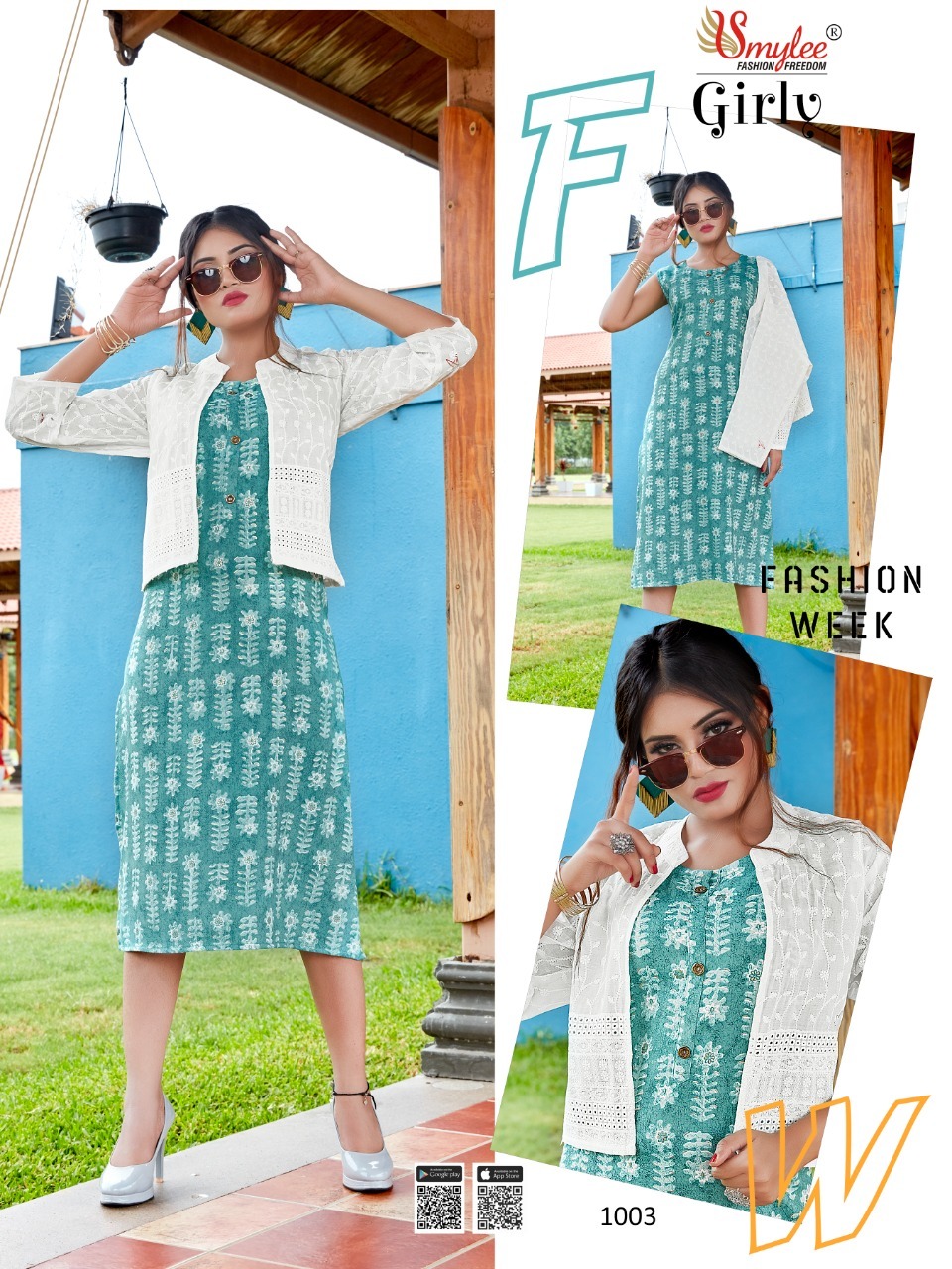 Smylee Girly Designer Rayon Kurti With Jacket Kurti Catalog