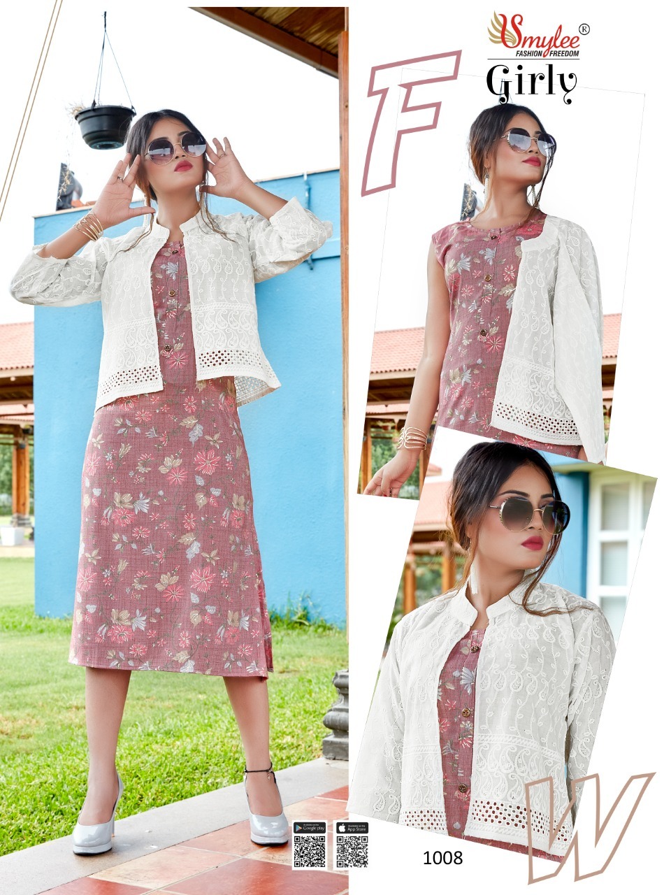 Smylee Girly Designer Rayon Kurti With Jacket Kurti Catalog