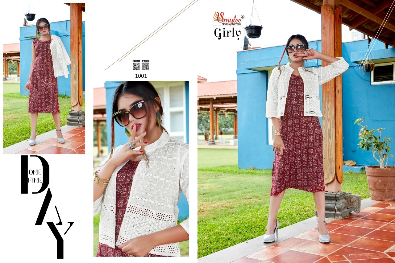 Smylee Girly Designer Rayon Kurti With Jacket Kurti Catalog