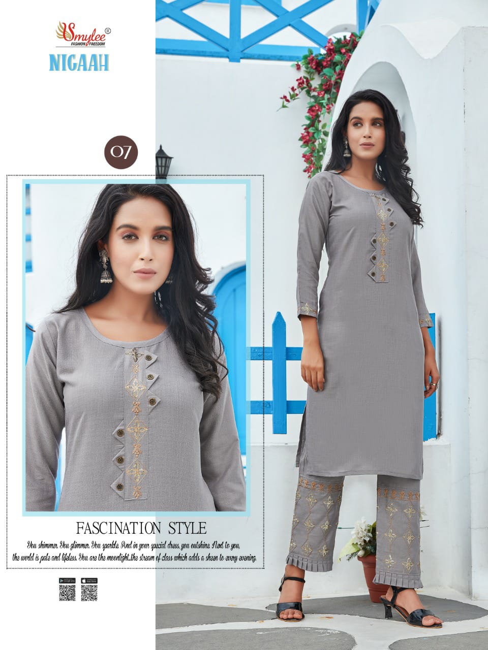 Smylee Nigaah Bombay Slub Sequence And Embroidered Kurti With Pant Catalog
