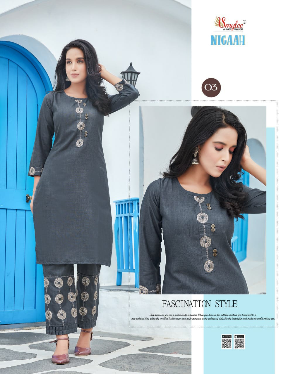 Smylee Nigaah Bombay Slub Sequence And Embroidered Kurti With Pant Catalog