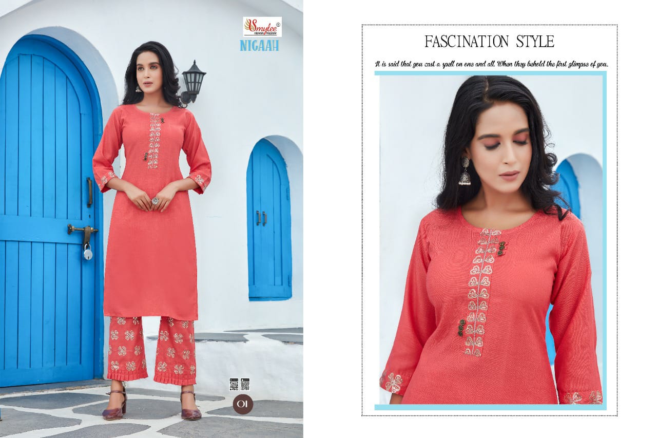 Smylee Nigaah Bombay Slub Sequence And Embroidered Kurti With Pant Catalog