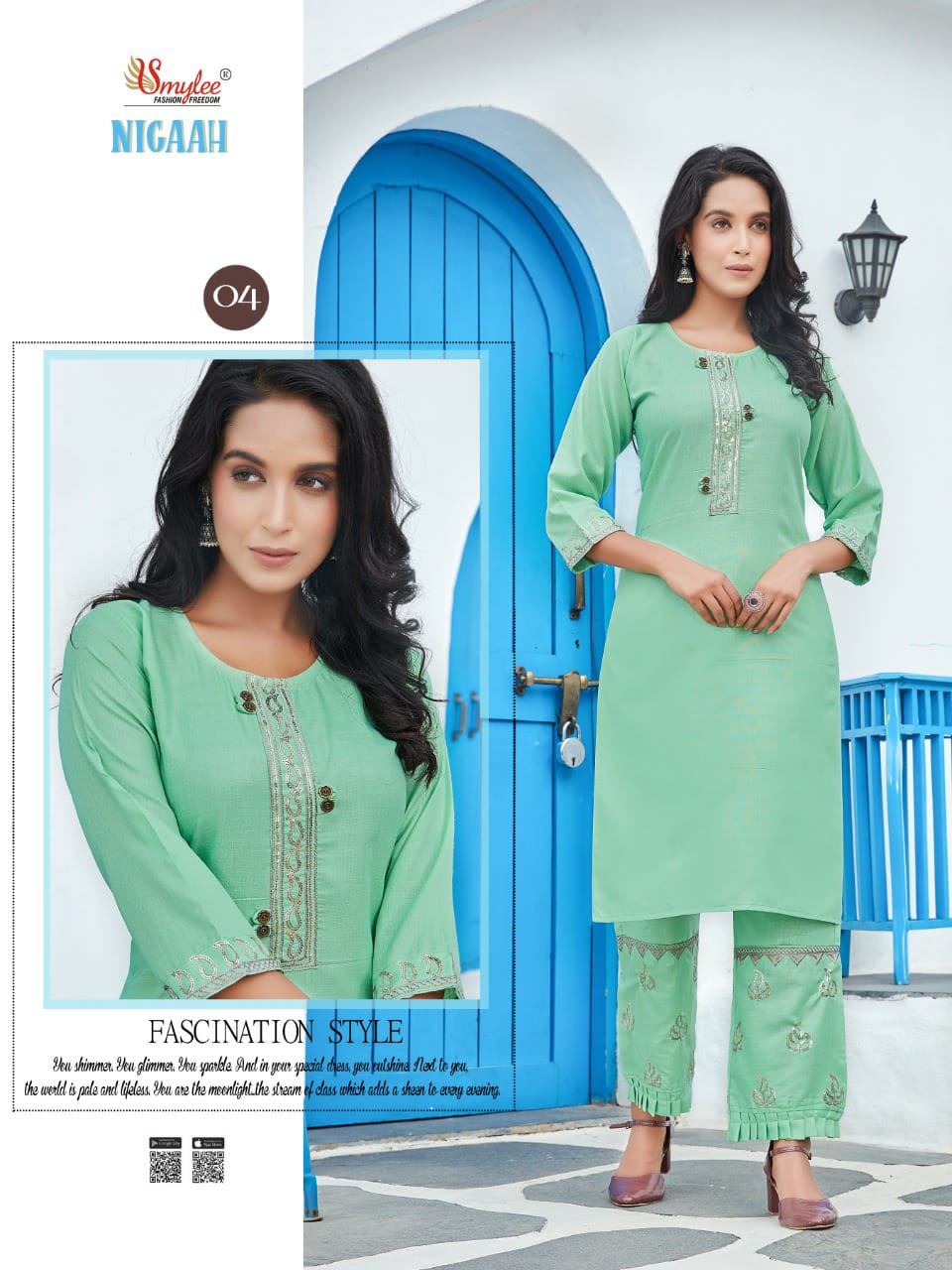 Smylee Nigaah Bombay Slub Sequence And Embroidered Kurti With Pant Catalog