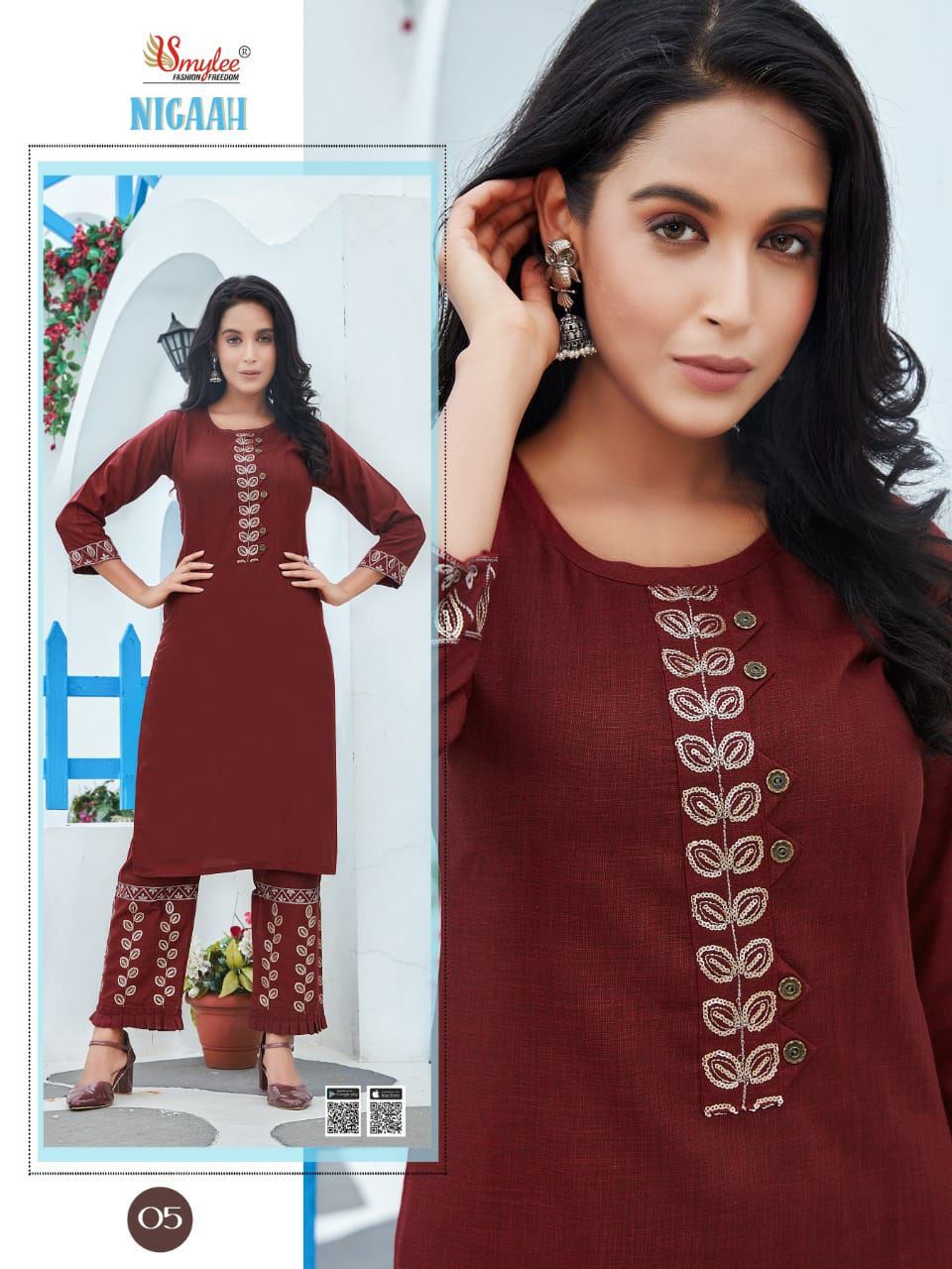 Smylee Nigaah Bombay Slub Sequence And Embroidered Kurti With Pant Catalog