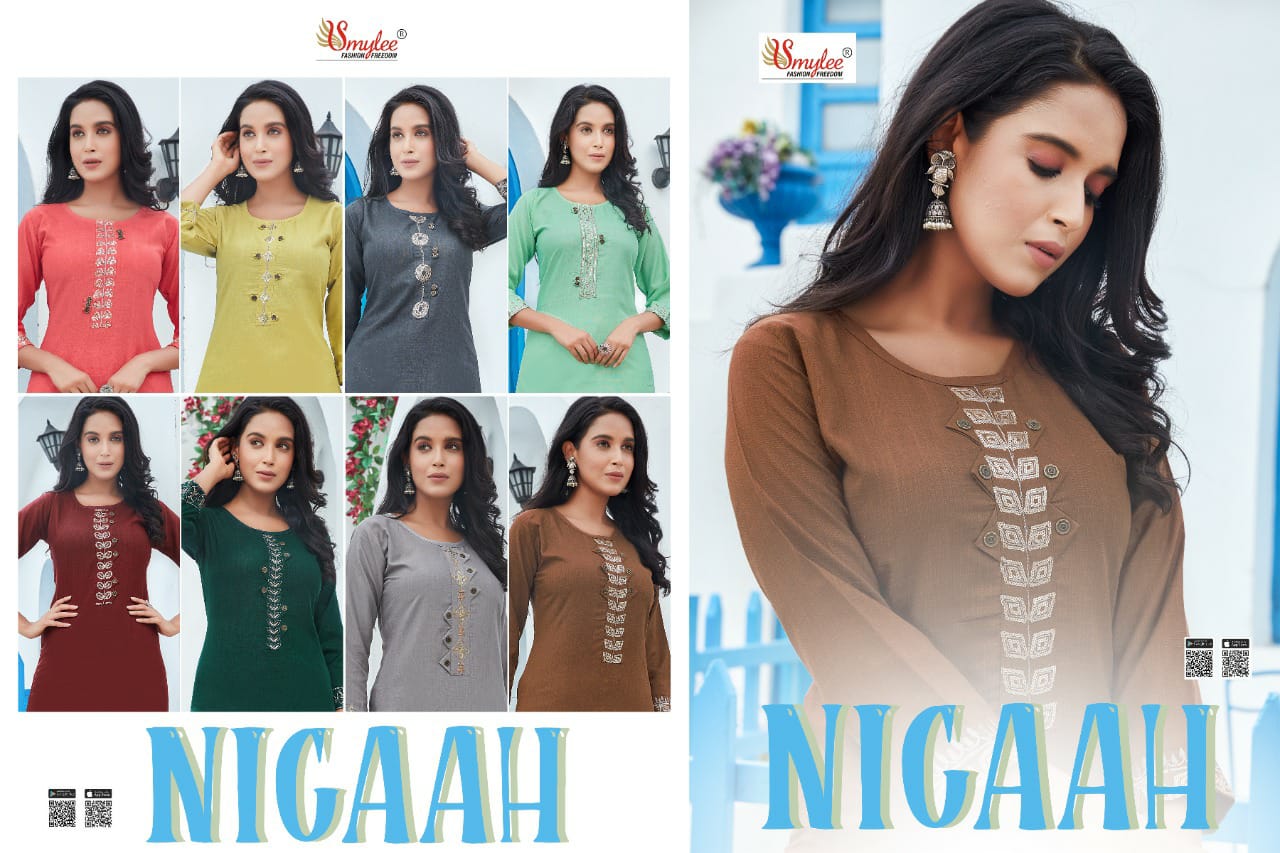 Smylee Nigaah Bombay Slub Sequence And Embroidered Kurti With Pant Catalog